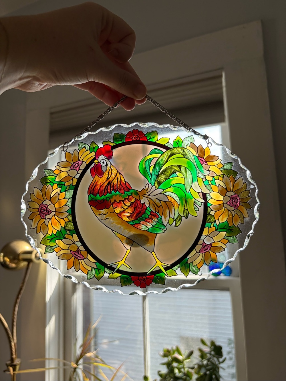 Handcrafted Rooster Glass Suncatcher - Multicolour